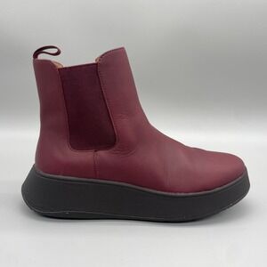 FitFlop Womens 8.5 F Mode Chelsea Boots Maroon Burgundy Leather Platform Comfort
